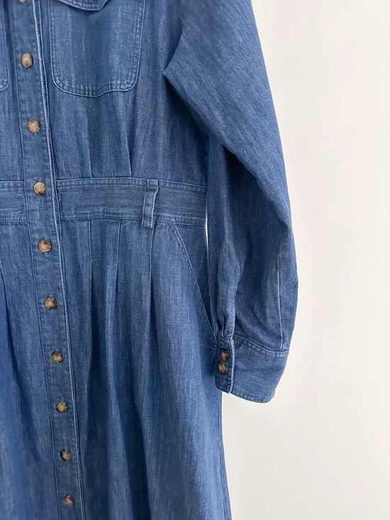 Sezane Gwen Denim Dress Organic Cotton Button Front Midi French Girl Classic 12 - Picture 8 of 11